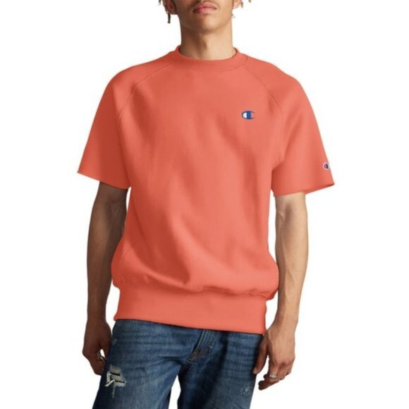 Champion Reverse Weave Men's Size M Short Sleeve Crew Sweatshirt Boxing Papaya - Picture 1 of 9